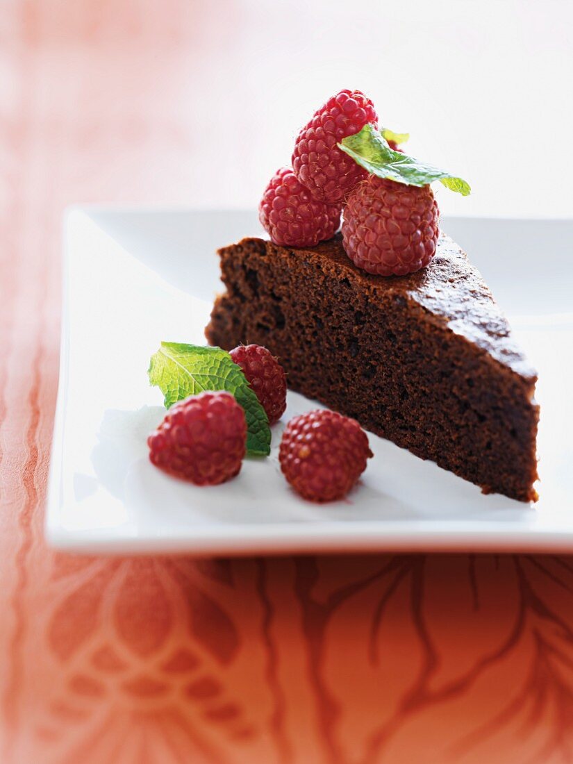 Whole Chocolate Cake with Raspberries