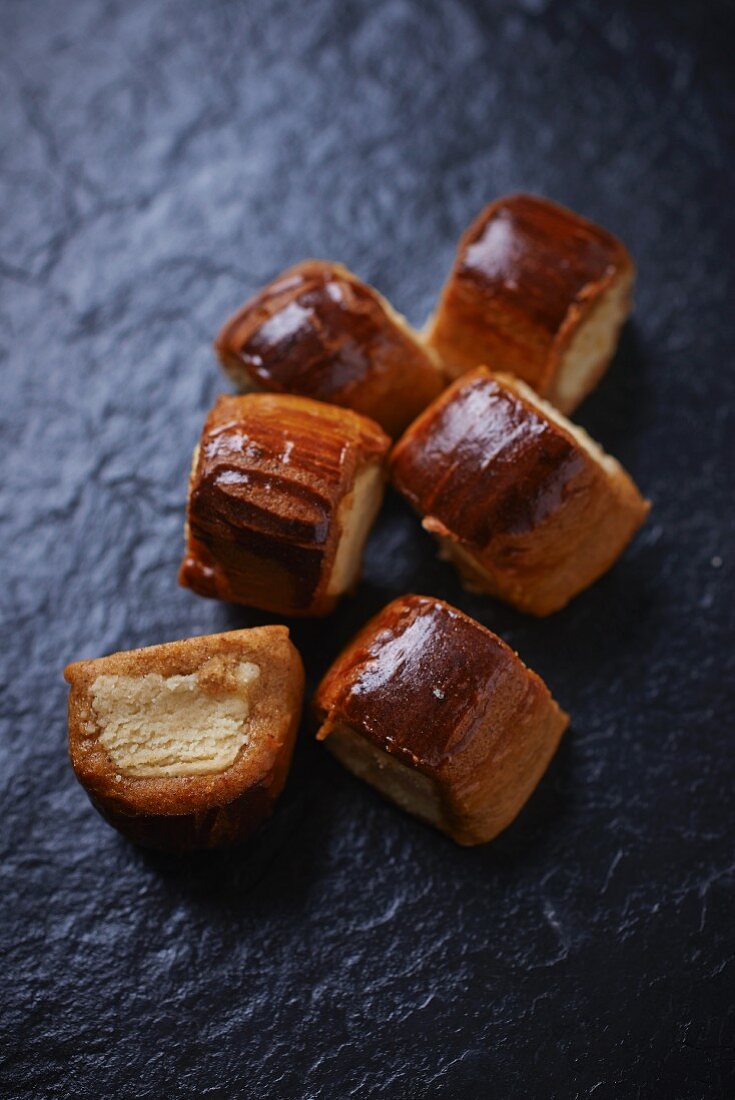 Biberle (biscuits made from honey dough with marzipan) on a slate platter