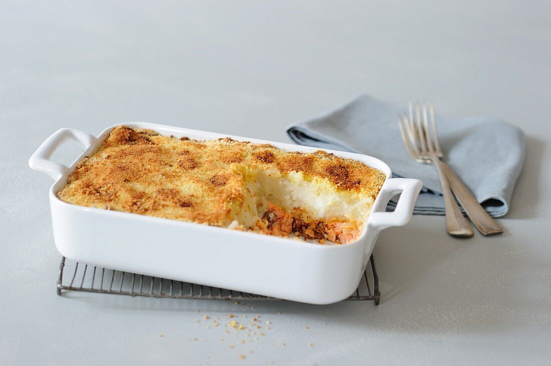 Parmentier mit Lachs und Chorizo