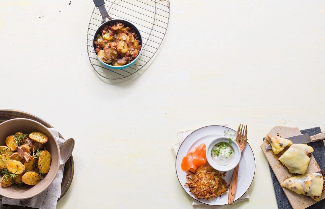 Kartoffelvariationen: Ofenkartoffeln, Bratkartoffeln, Reiberdatschi & Käse-Rösti