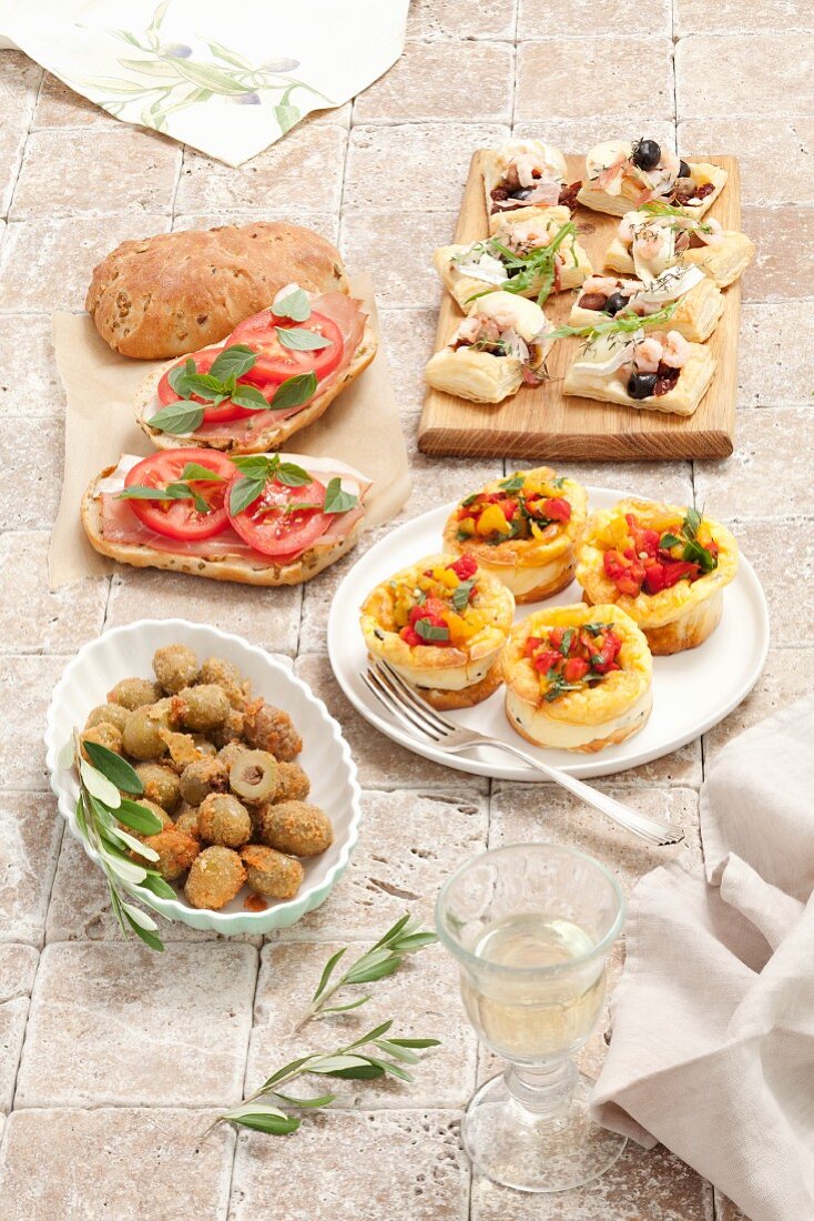 Various appetisers with olives