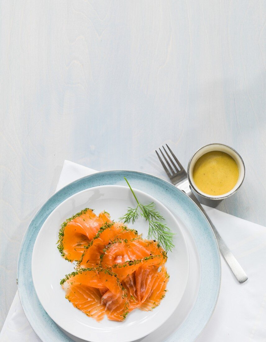 Pickled salmon with mustard sauce