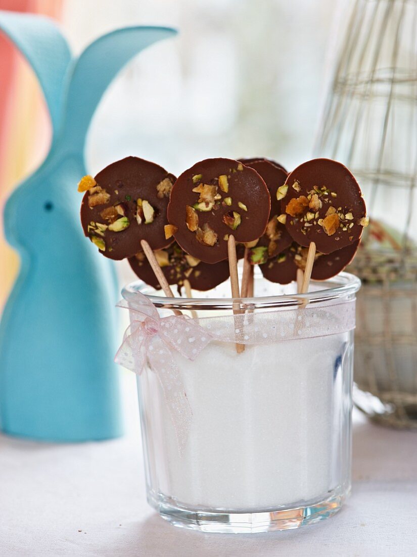 Chocolate lollies with nuts for Easter