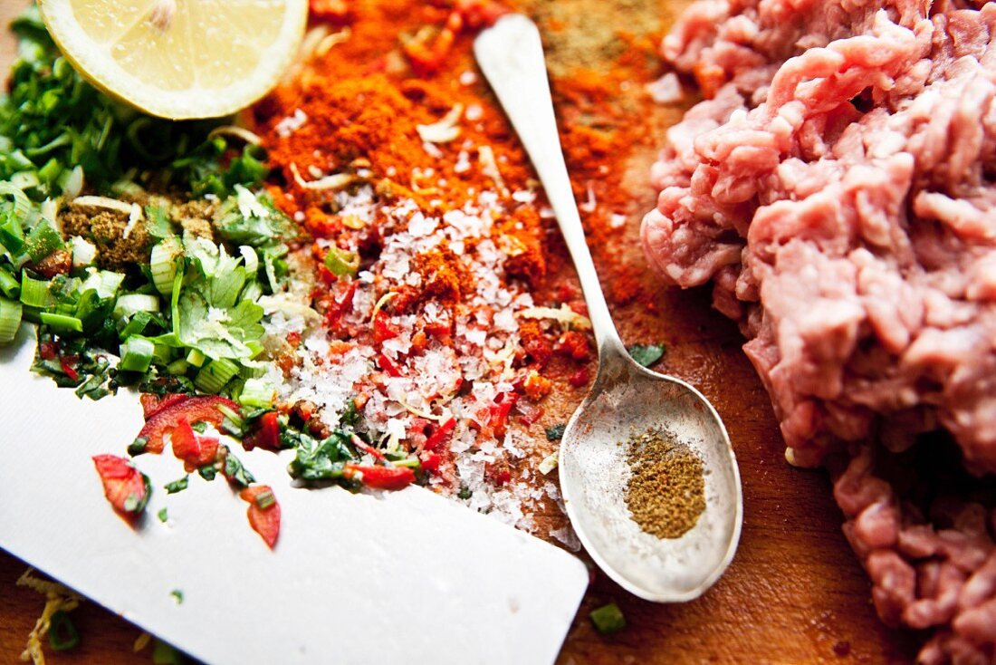 Ingredients for lamb meatballs with Moroccan spices