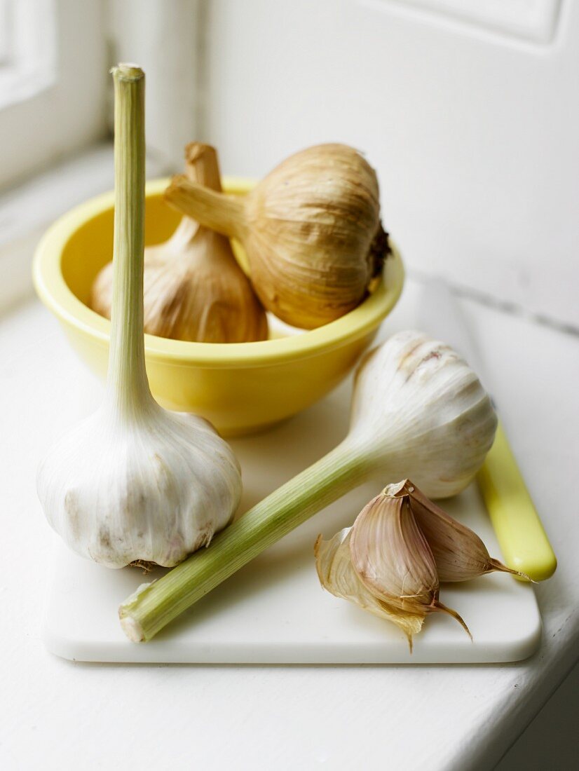 An arrangement of fresh garlic