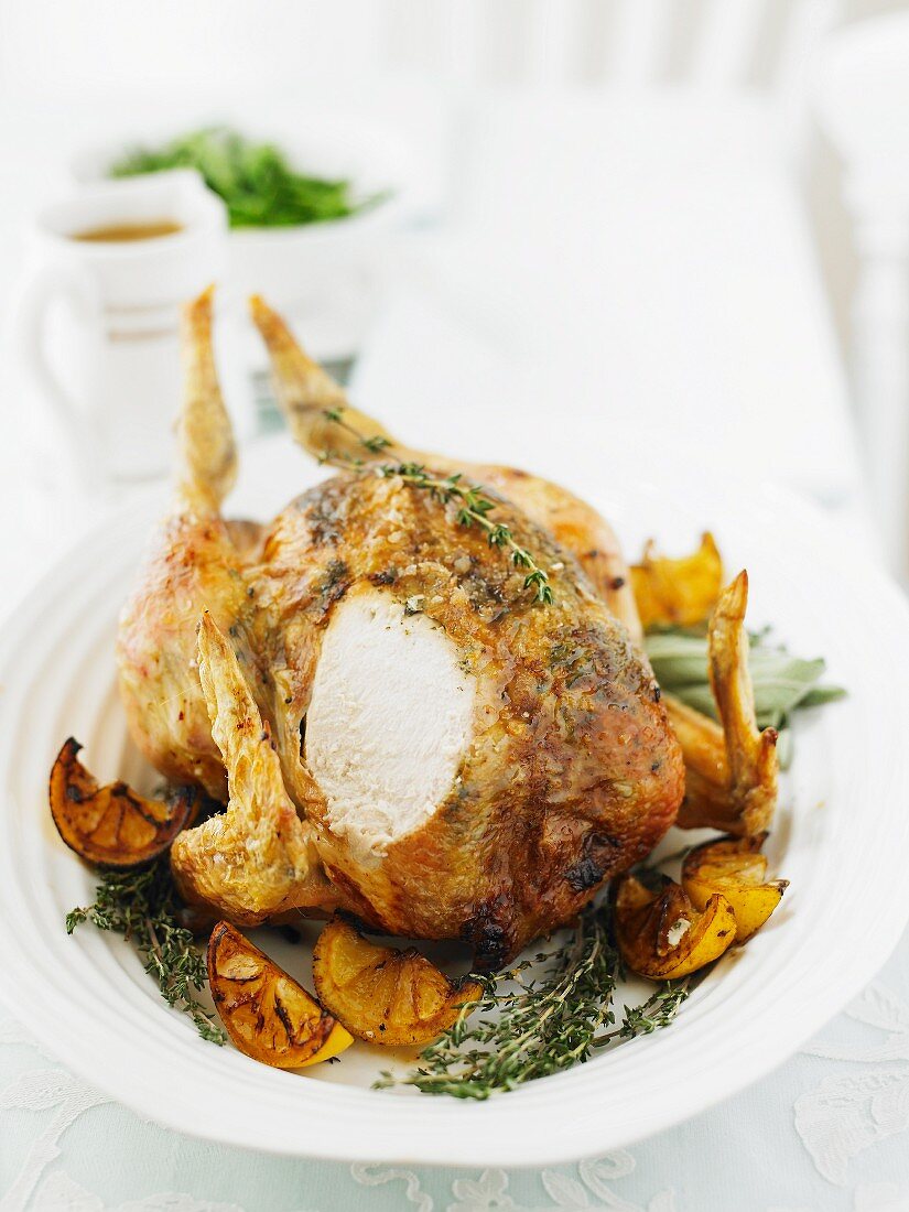 Carved lemon and thyme chicken