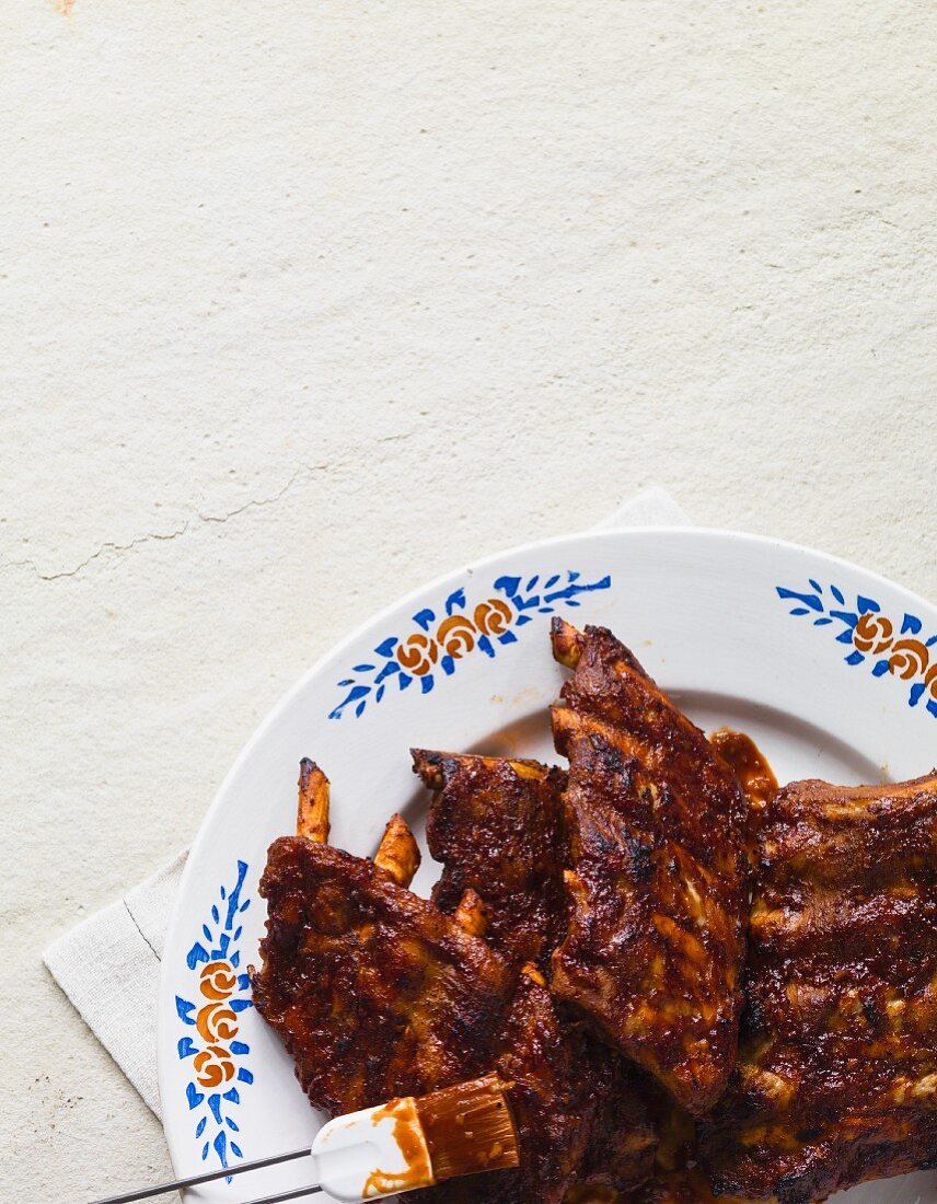 Platter of Barbecue Ribs; From Above