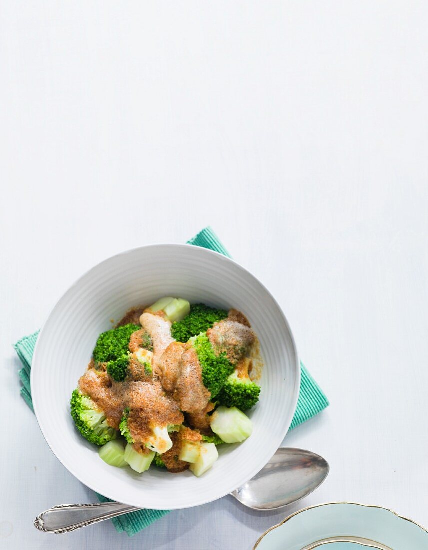 Broccoli with celery and crumb butter