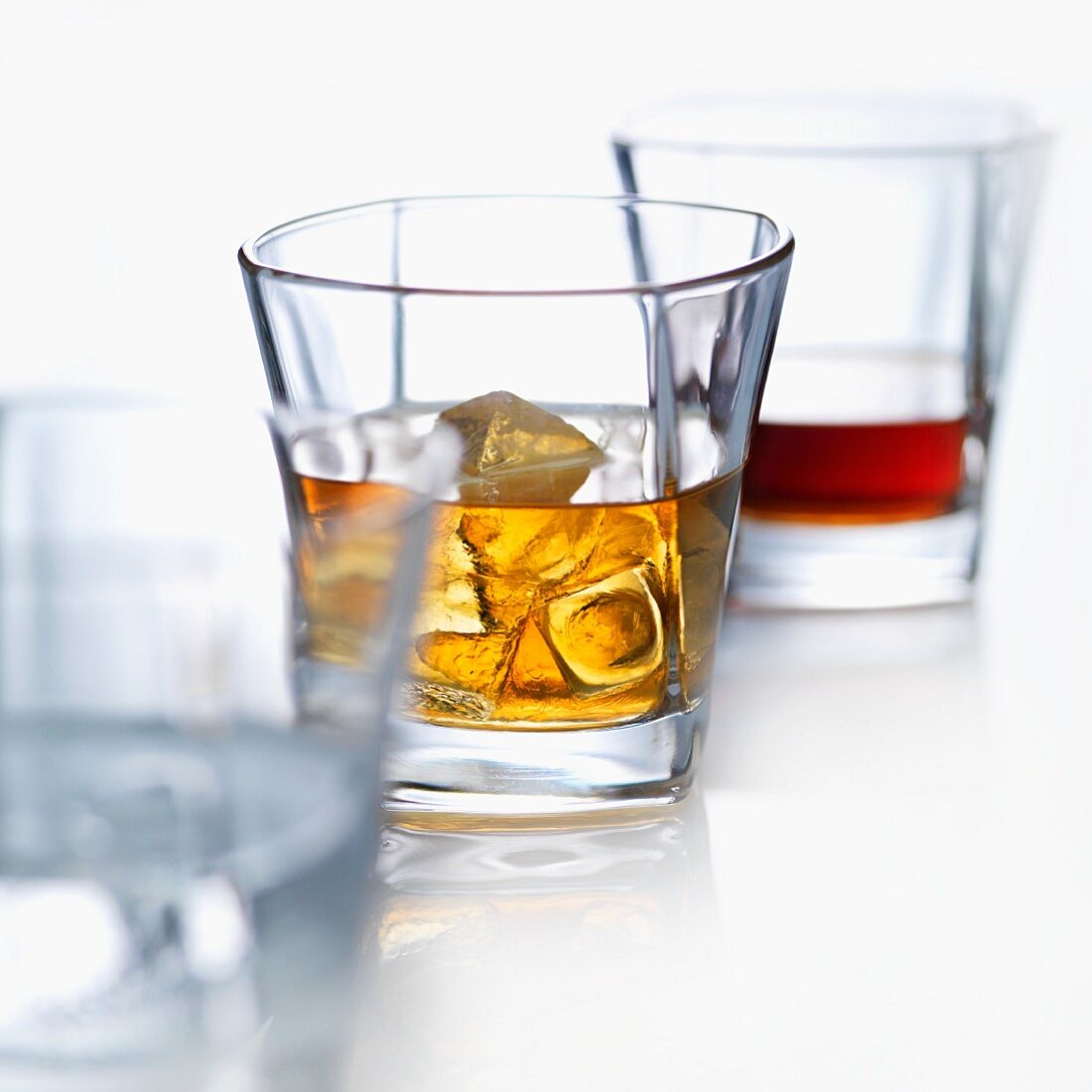 Whiskey on the rocks with ice cubes