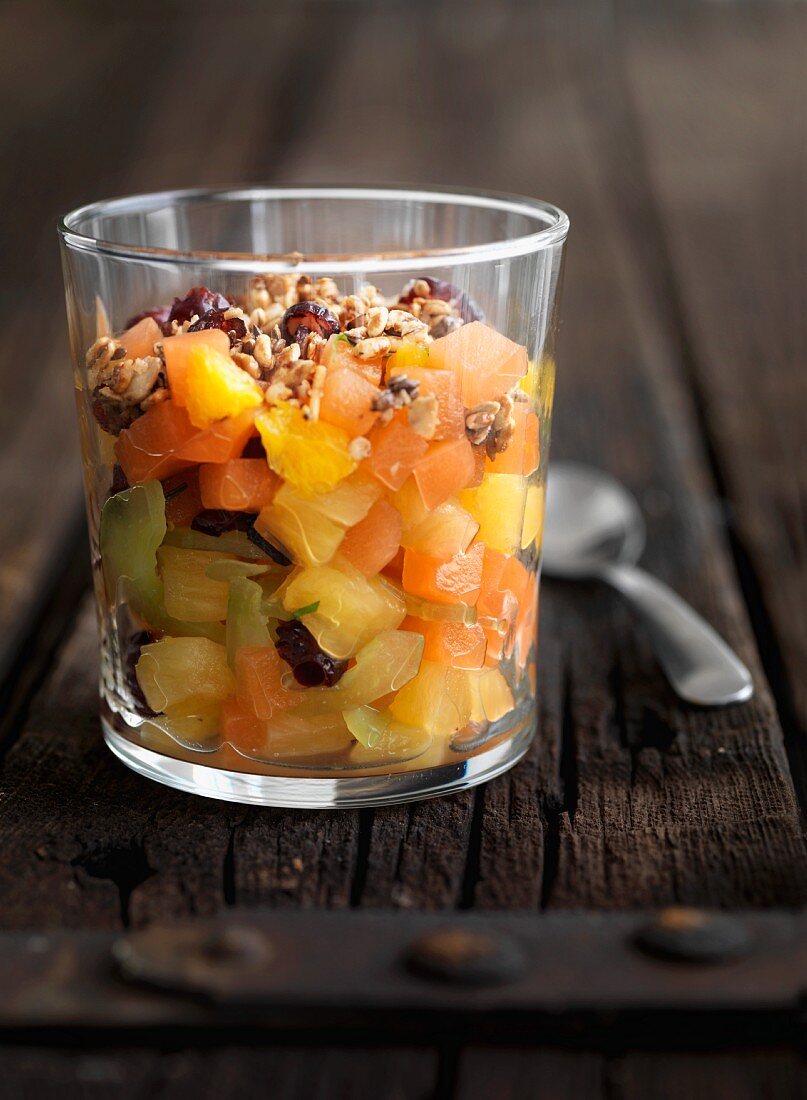 Fruit salad with chopped nuts