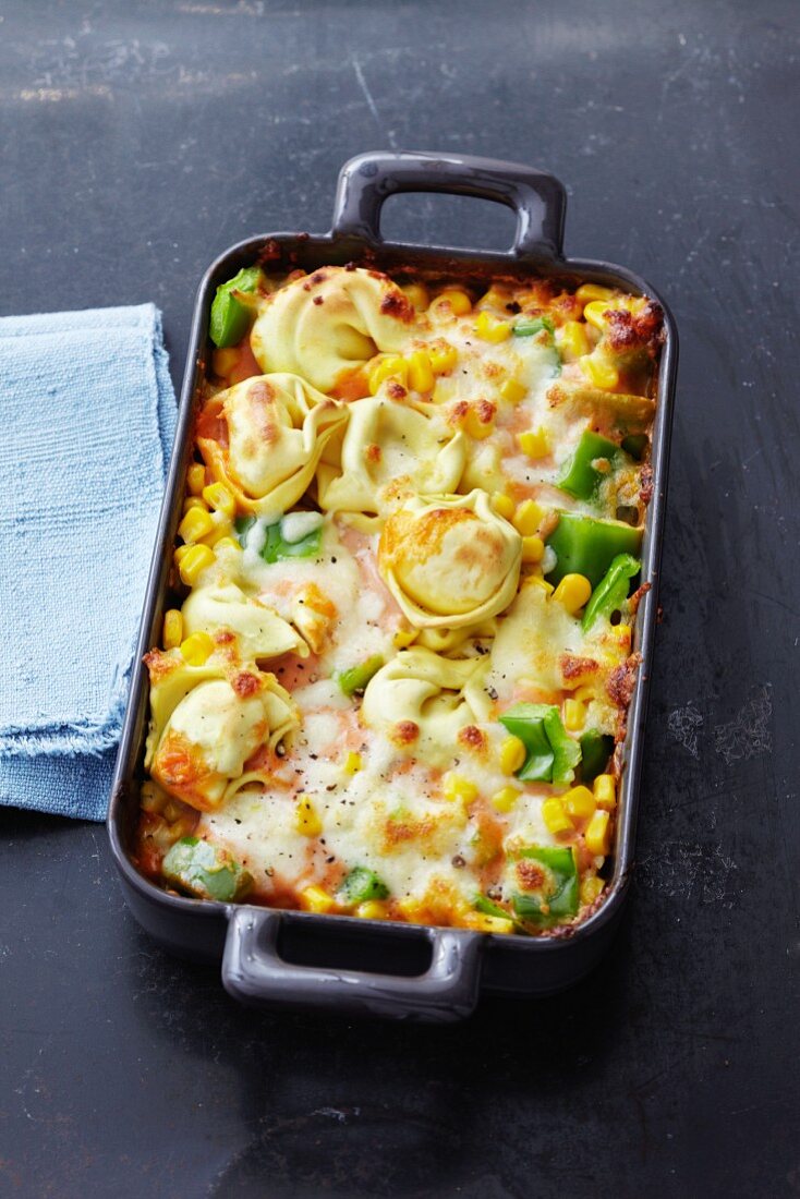 Tortellini, pepper and sweetcorn bake