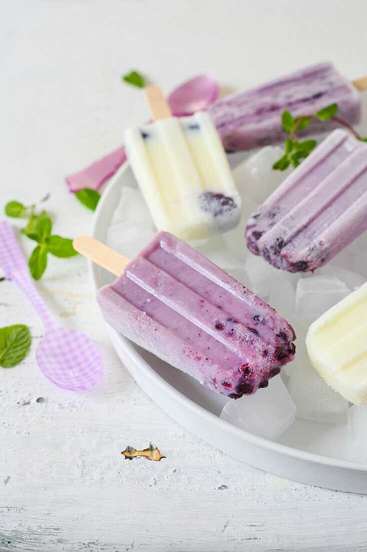 Homemade blueberry ice cream sticks