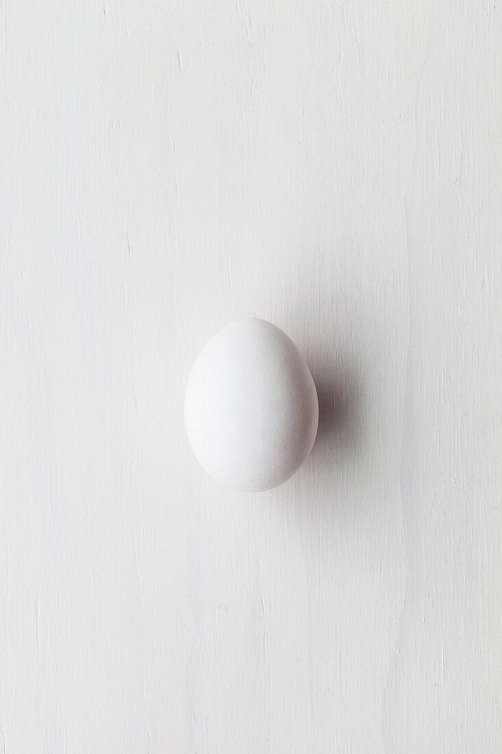 A white egg on a white surface