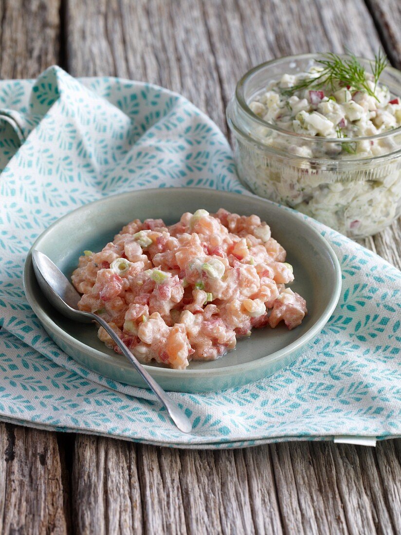 Salmon tartar and soused herring tartar with apple