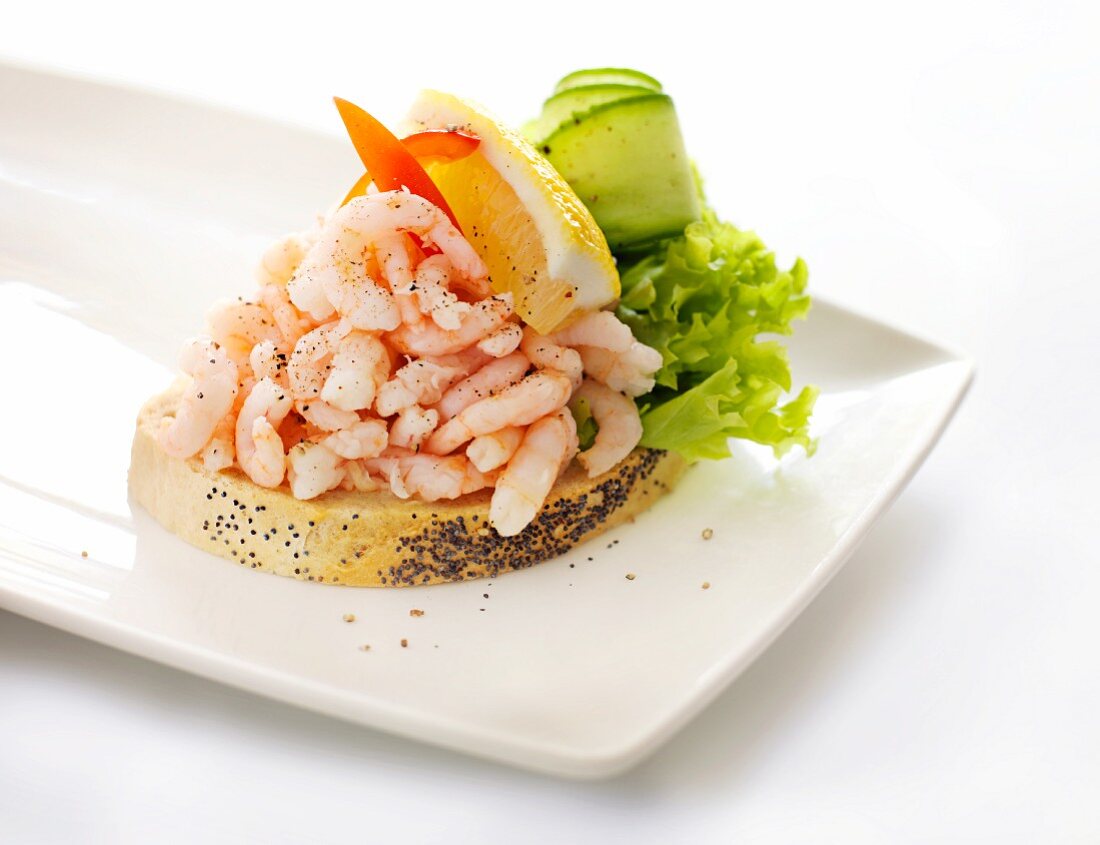 An open shrimp sandwich