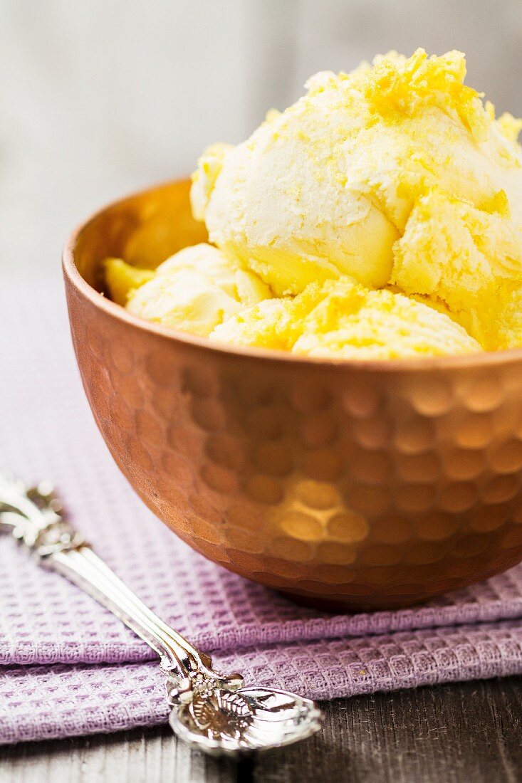 Honeycomb with vanilla ice cream, England