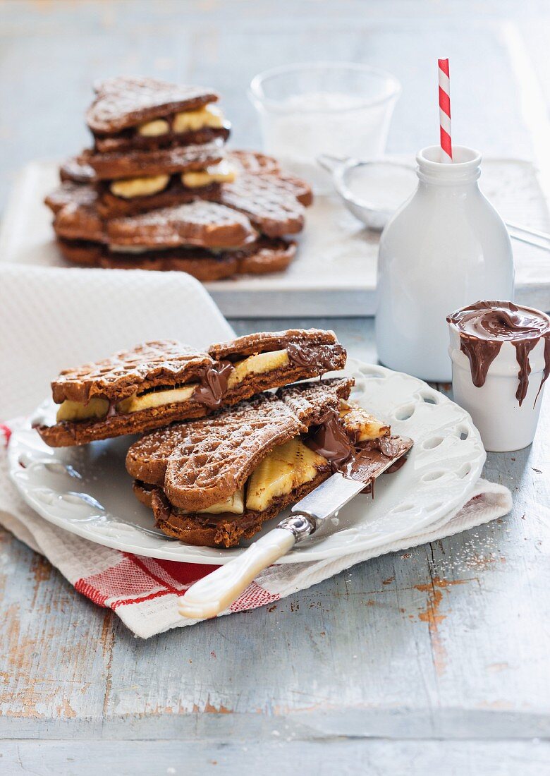 Schokoladenwaffeln mit Banane