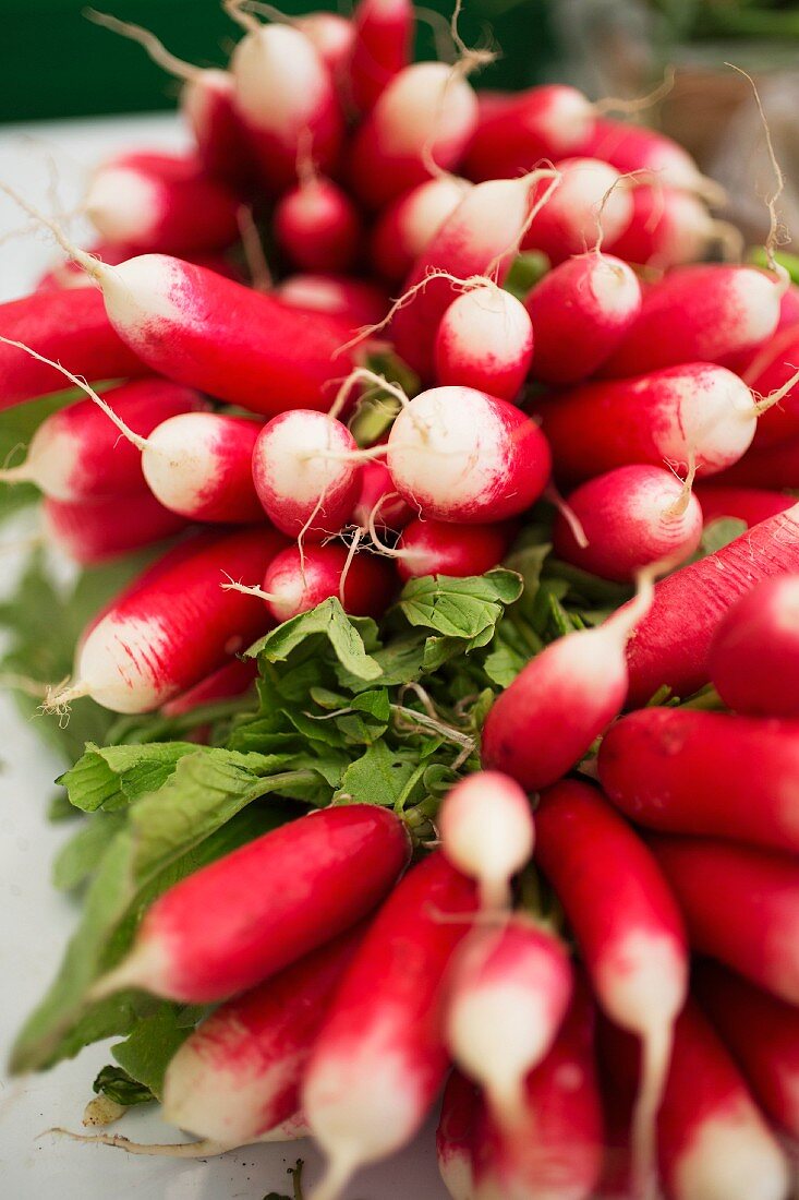 Radishes on a market stand