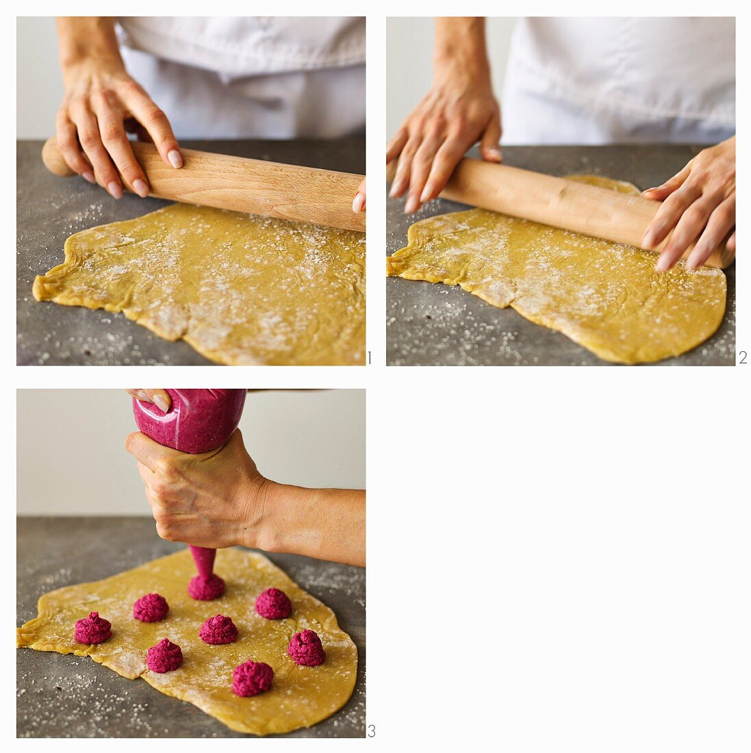 Beetroot panzerotti being made