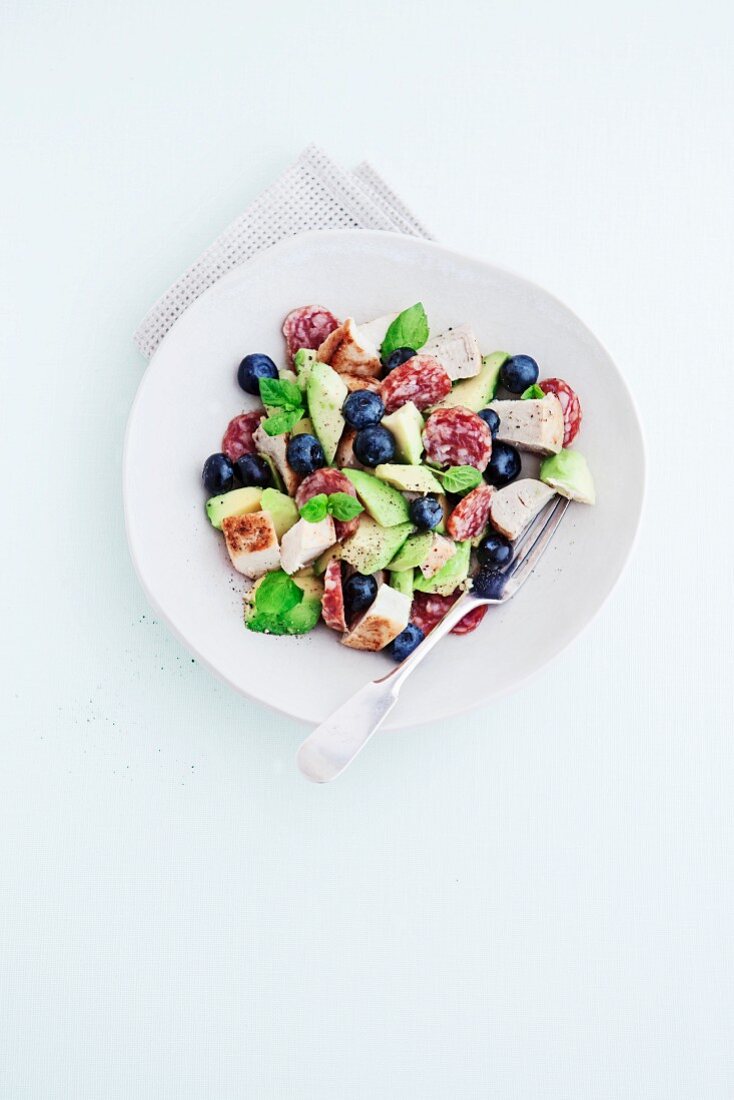 Chicken salad with avocado and blueberries