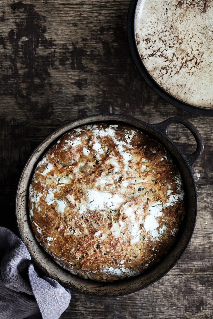Rustic bread baked in a pot