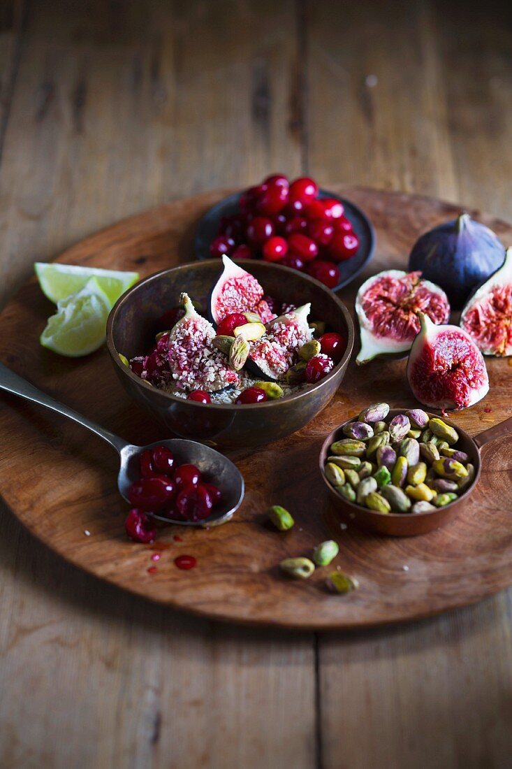 Fig dessert with pistachios and cranberries