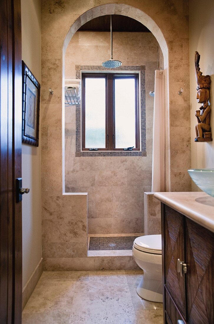 Bathroom with shower and toilet; Dana Point; California; USA