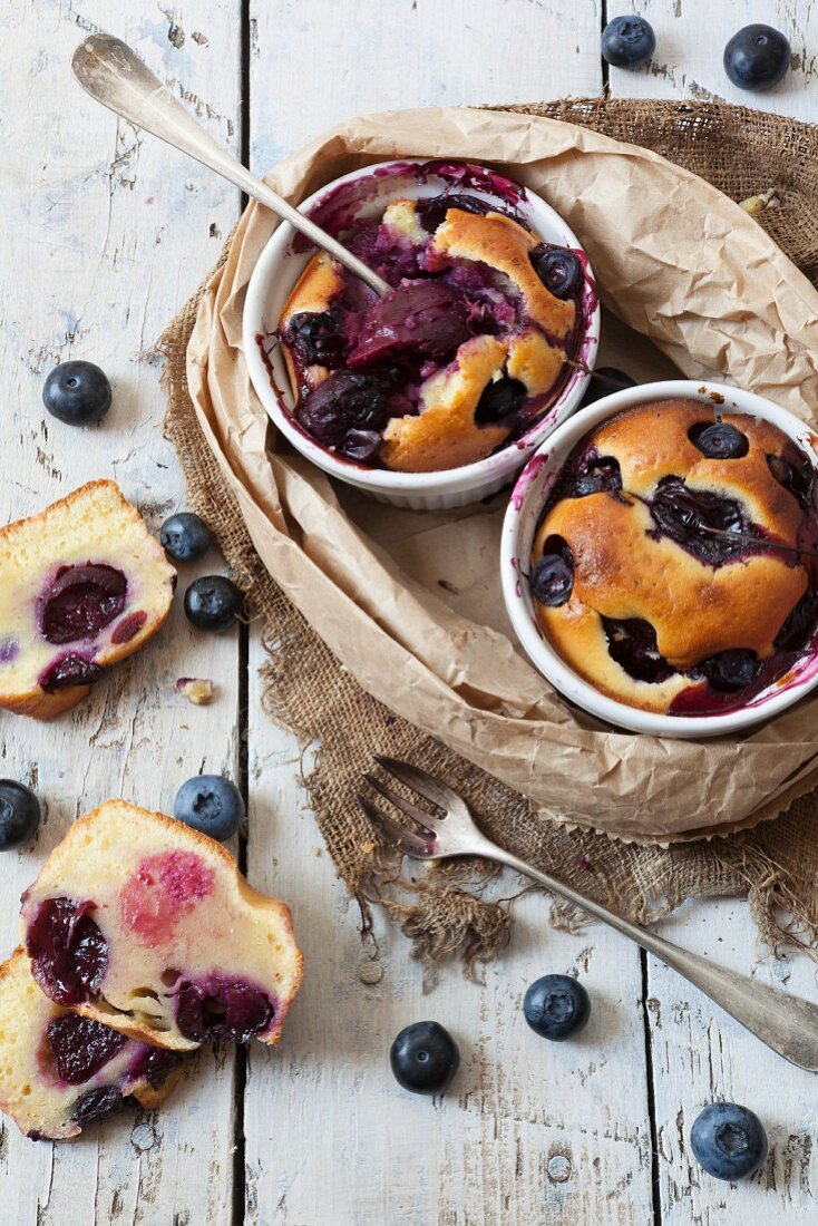 Clafoutis with blueberries and cherries