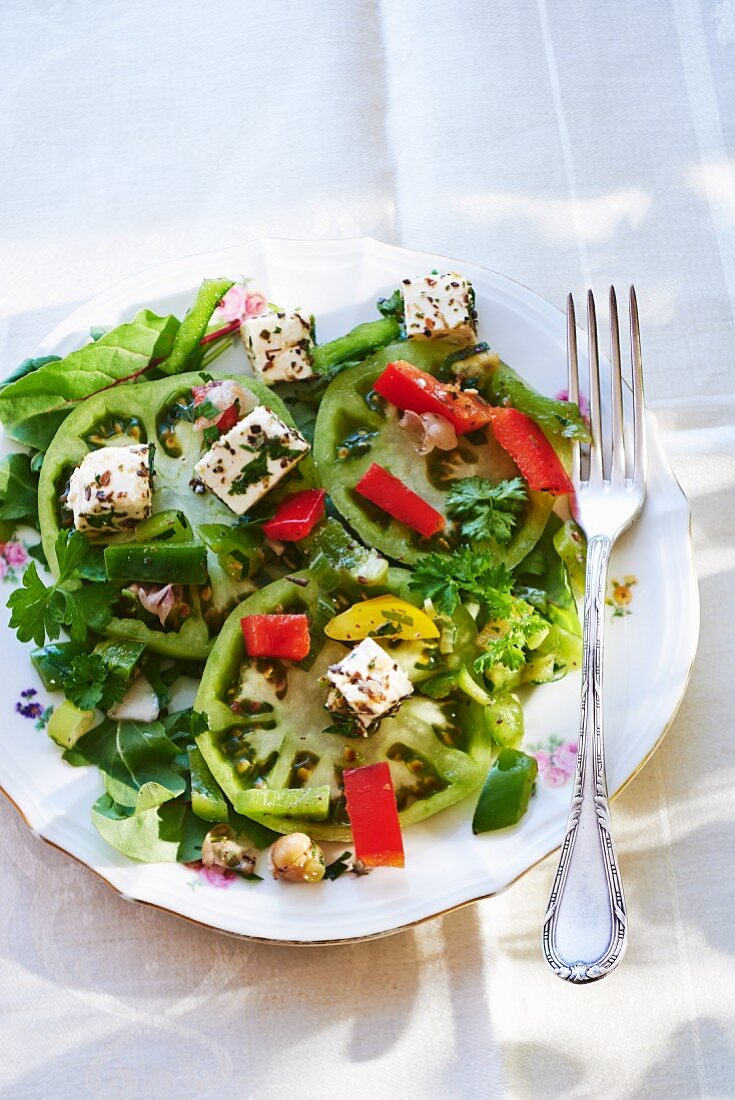 Pepper salad with sheep's cheese and herbs