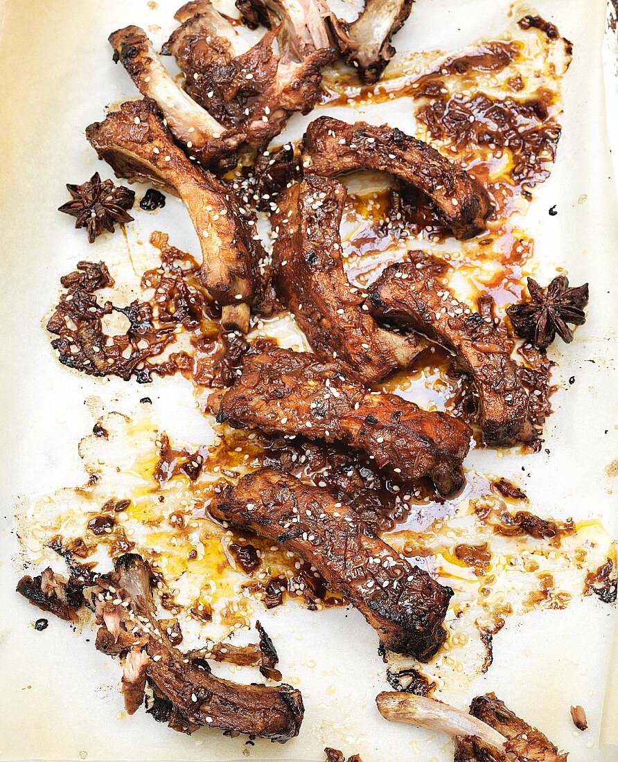 Sticky ribs with star anise and sesame seeds