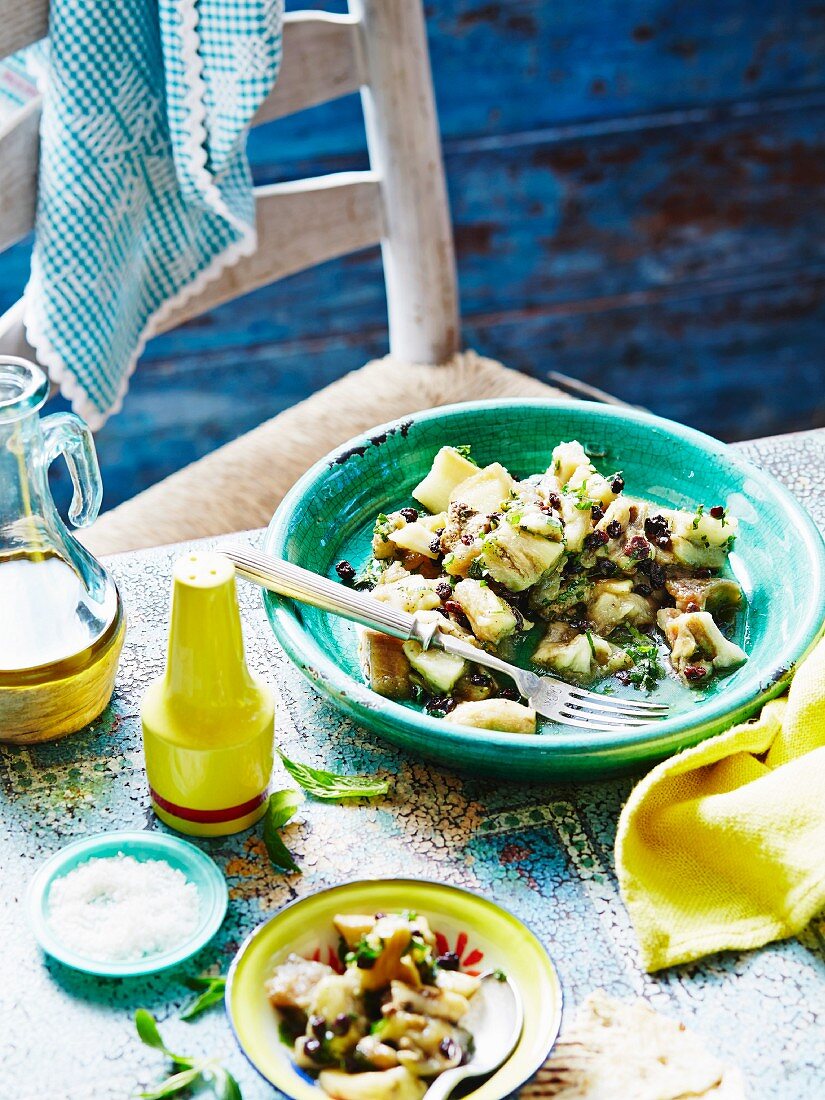 Aubergine salad with mint and sultanas
