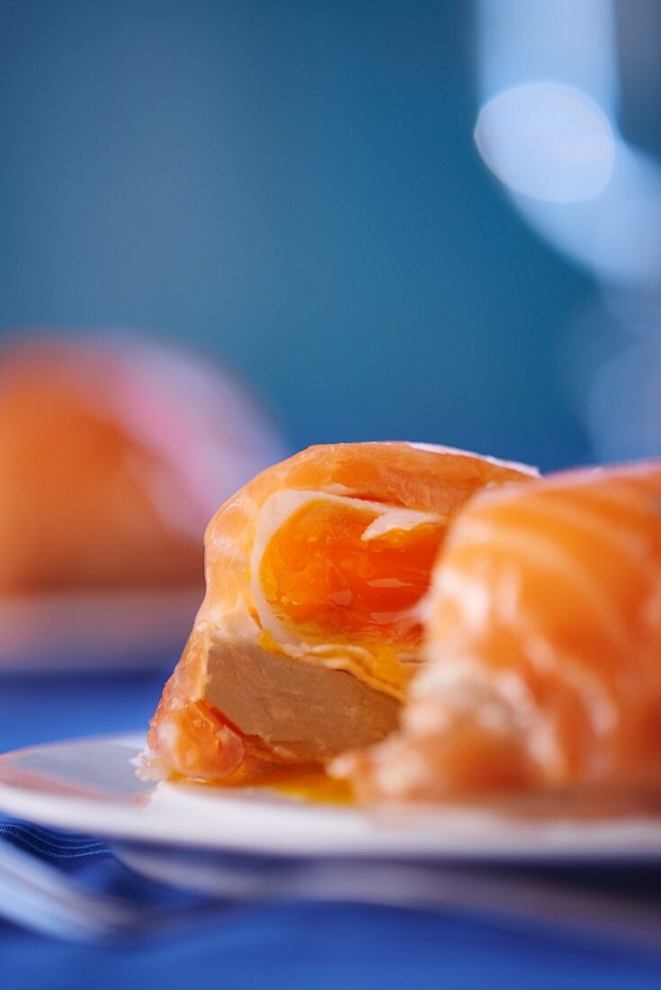 Boiled eggs wrapped in smoked salmon (Norway)