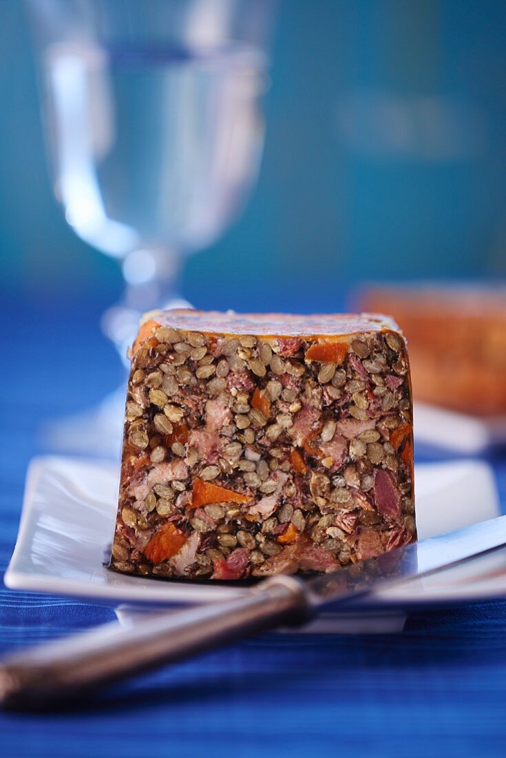 Lentil terrine with duck breast
