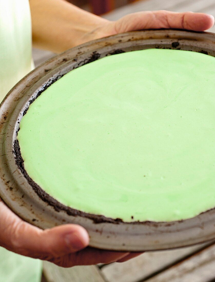 Grasshopper Pie (mint cake with a chocolate biscuit base)