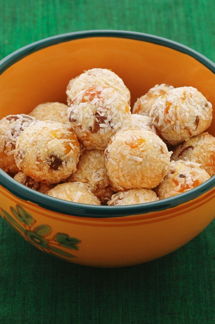 Apricot balls with grated coconut