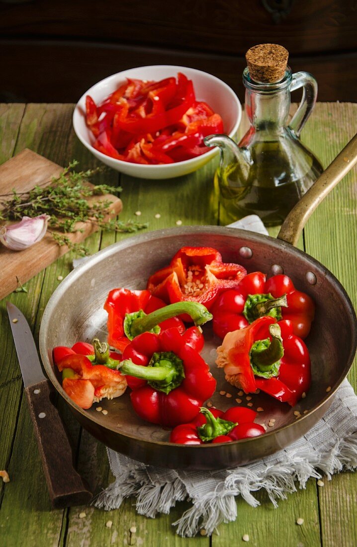 Ingredients for caramelised peppers