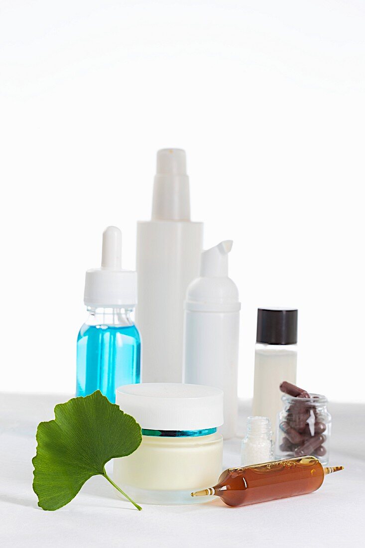 Various natural cosmetic products made with gingko
