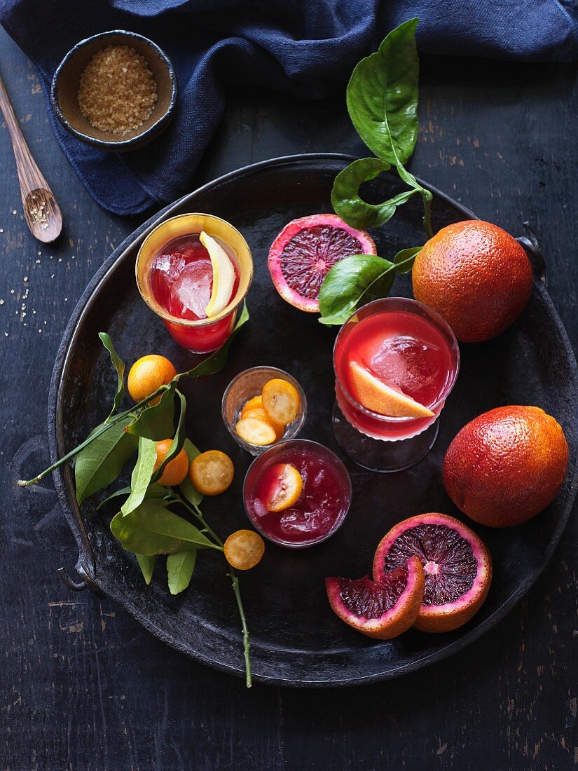 Blood orange and kumquat cocktails