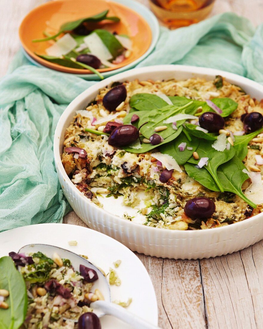 Rice and spinach gratin