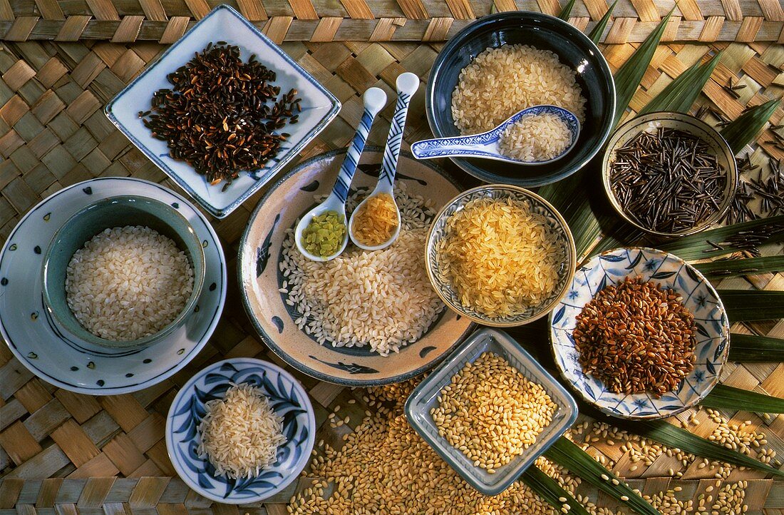 Assorted Types of Rice in Bowls