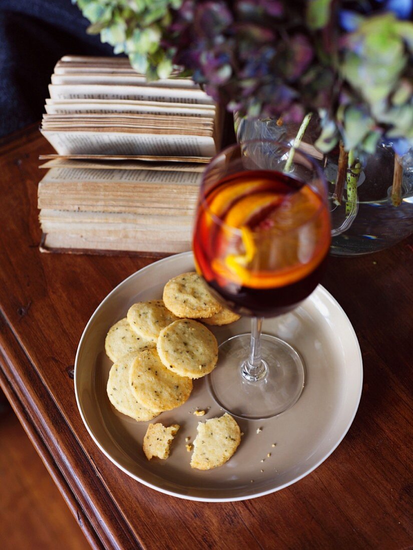 Parmesan and rosemary shortbread biscuits served with sangria