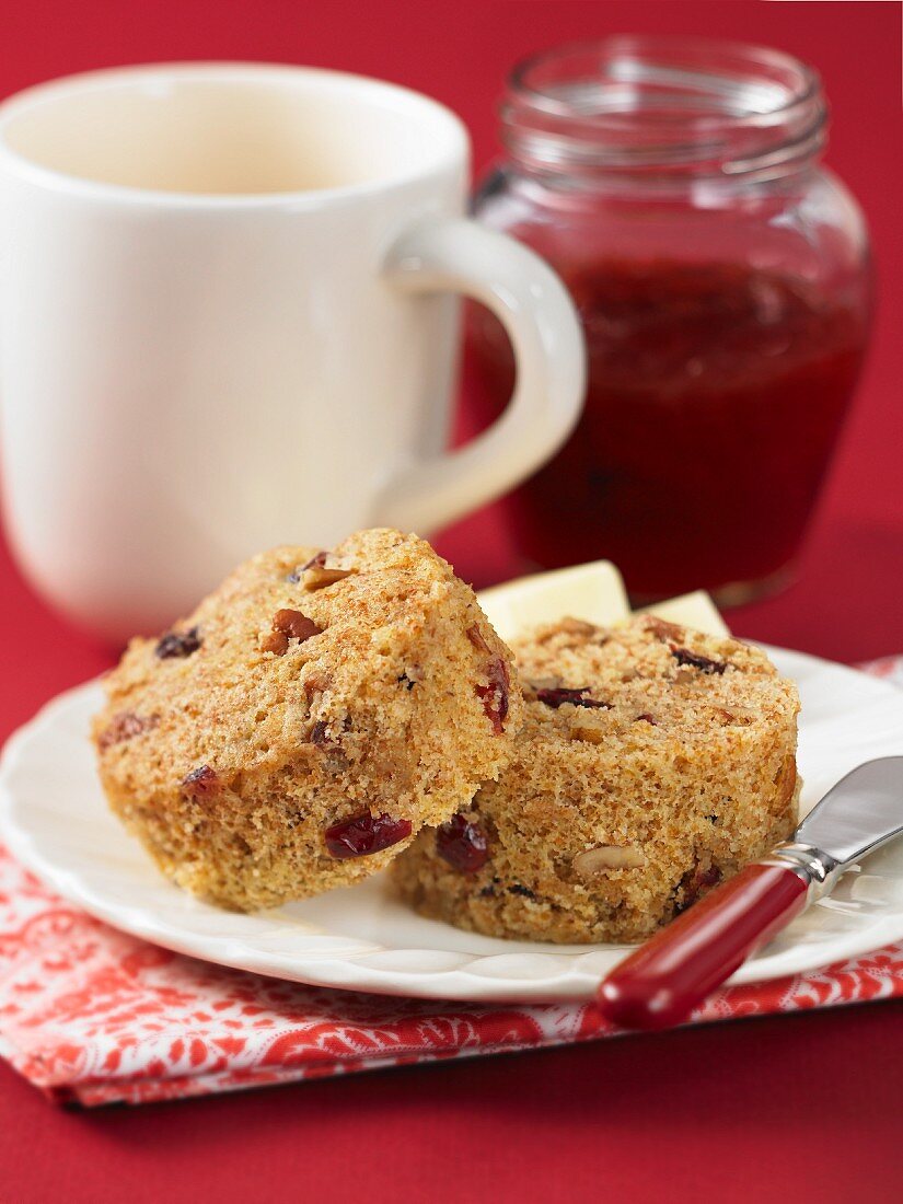 Cranberry nut scones with butter