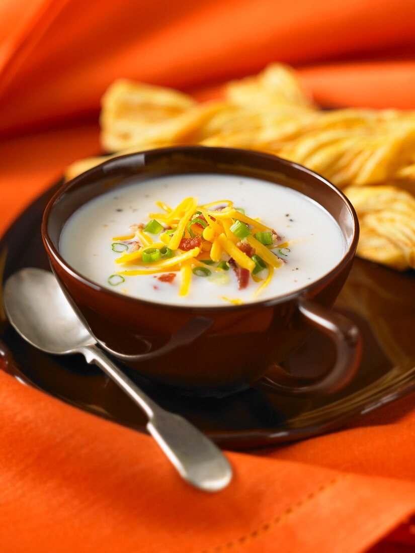 Potato soup with spring onions and cheese