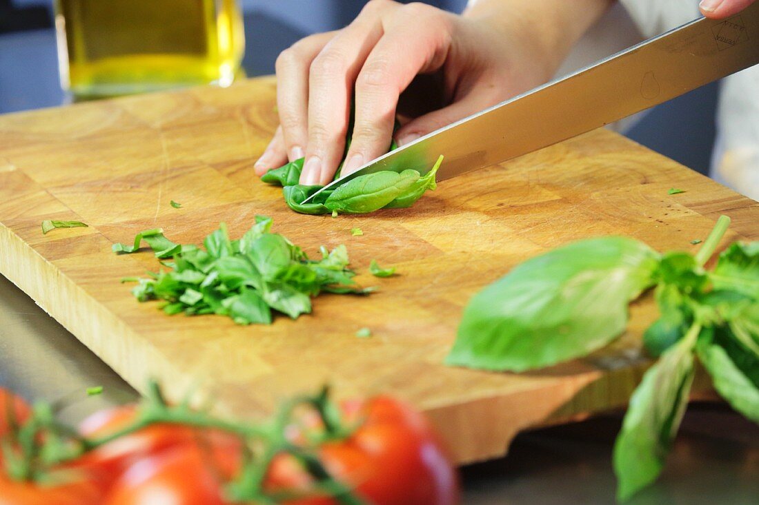 Basil being chopped