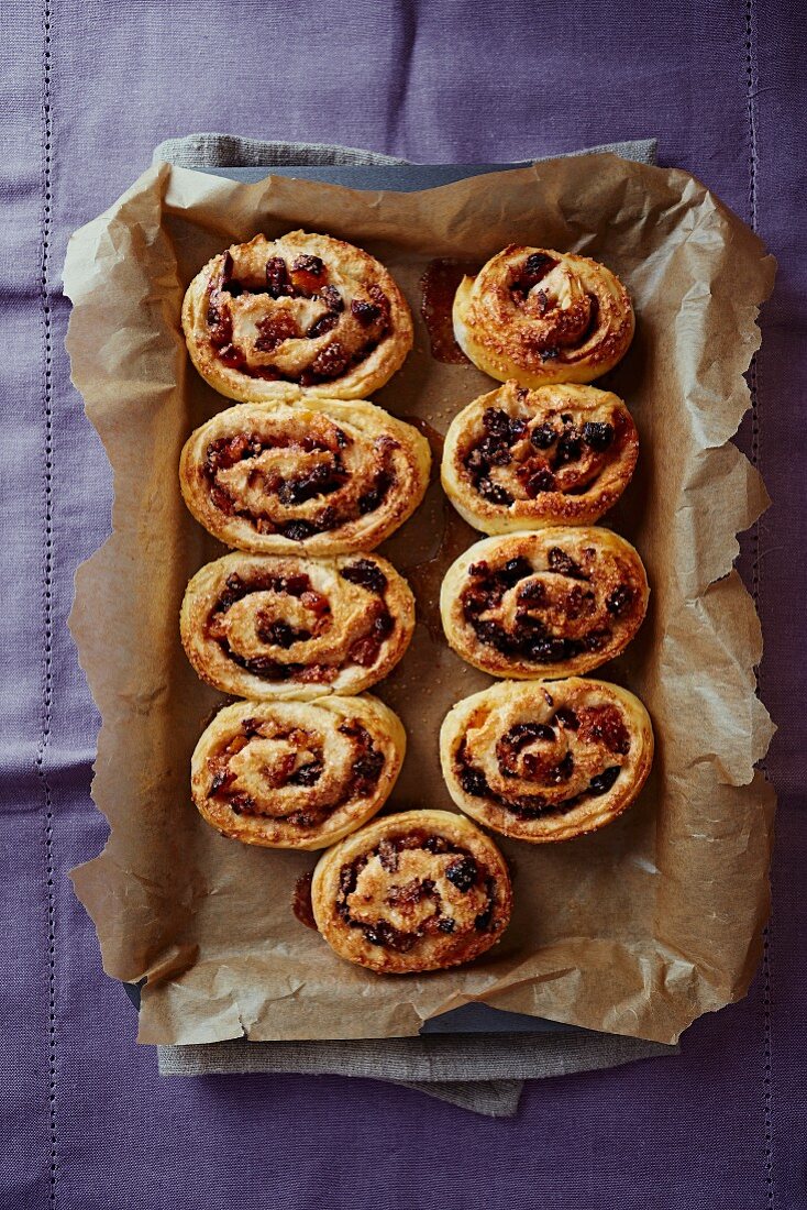 Christmas buns with dried fruit and spices