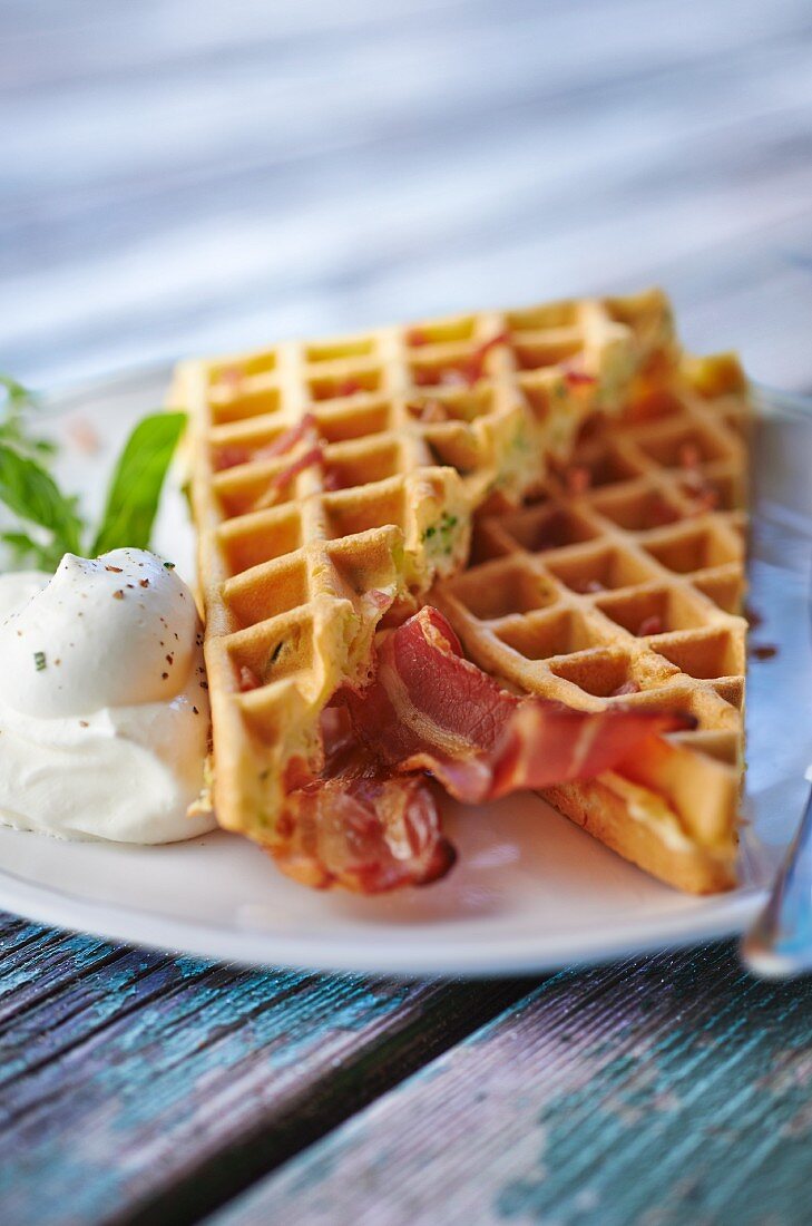 Courgette waffles with bacon