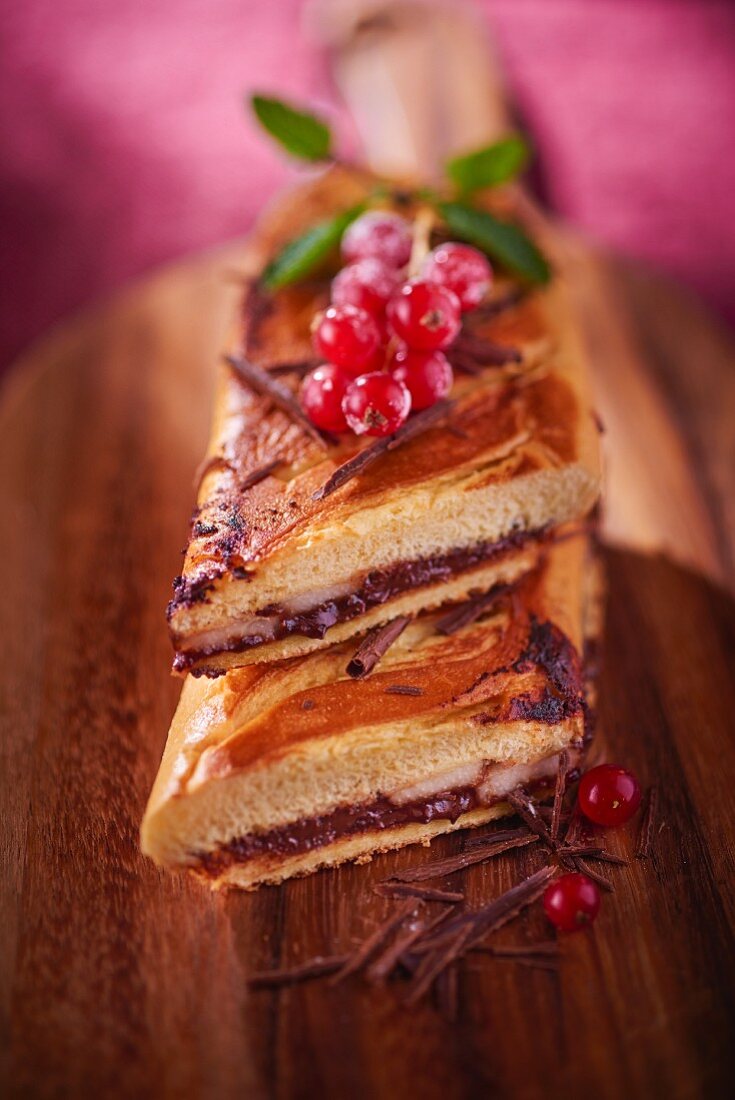 Pain au chocolat with pears and redcurrants (France)