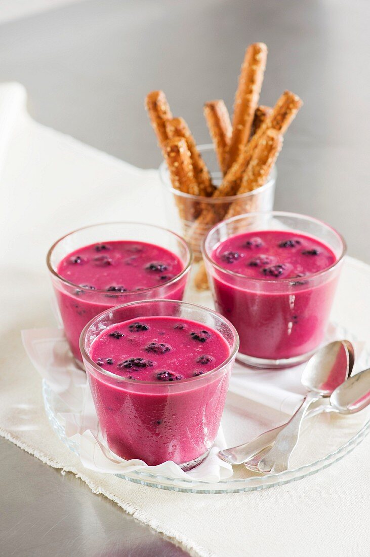 Berry soup and crispy sticks