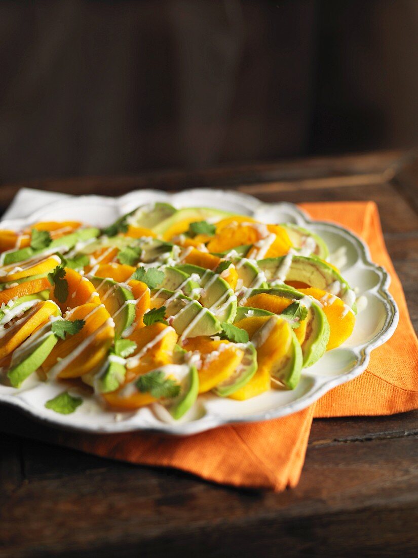 Persimmon salad with avocados