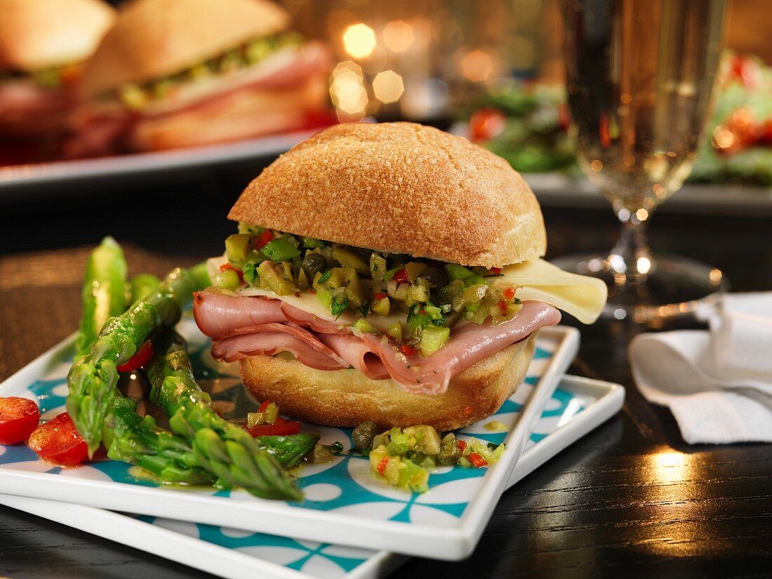 Mufuletta sandwich with green asparagus